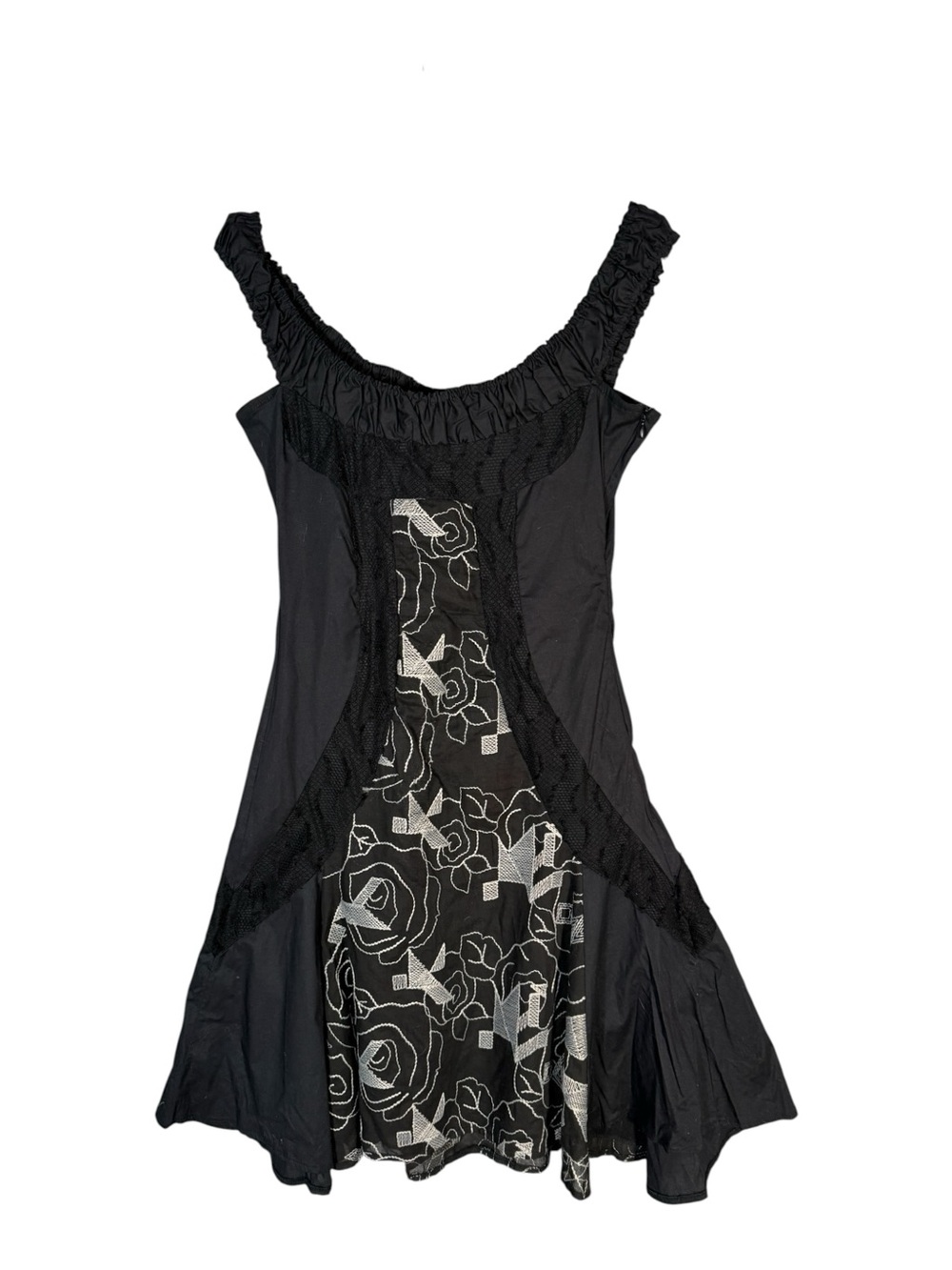 Save the Queen Black Embroidered Mini Dress Whimsigoth Grunge Y2K Witchy L